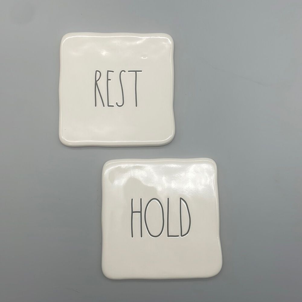 Rae Dunn "REST" and "HOLD" Set of 2 Drink Coasters